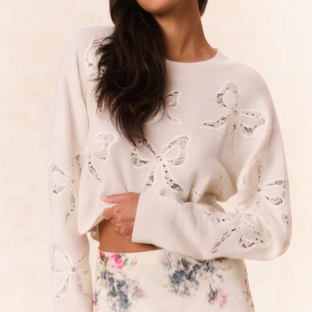 Loveshackfancy Parson Bow Print Pullover Marshmal… - image 1